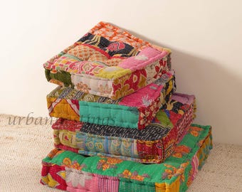Vintage Kantha Floor Cushion One of a kind throw pillow seat cushion Vintage Patchwork floor pillow Custom size available Bengali Kantha