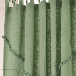 Sage Green Handmade Cotton Curtains Bohemian Tassel Trim Curtains Living room curtains Custom Curtains BedroomCurtains Single Panel Only zdjęcie 6