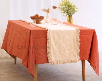 Bohemian Table Runner Fringed Natural Cotton Long Table Runner Party Table Decor Placemats Set Woven Table Runner Farmhouse table cover