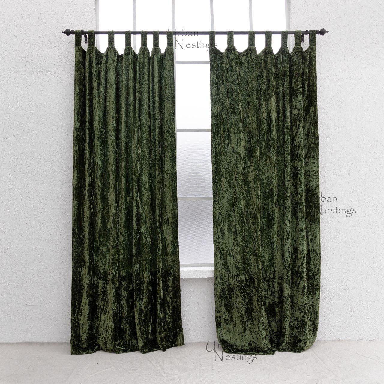 Olive Green Velvet Curtain Custom Single Window Panel Bed Room Curtains