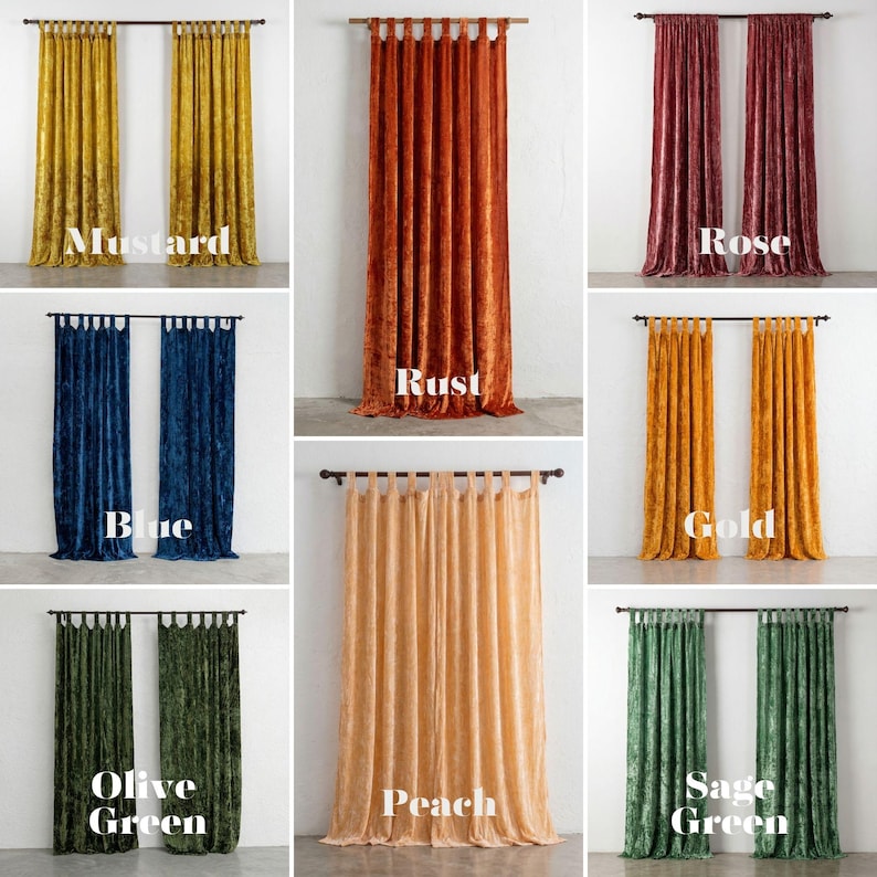 Cortina de terciopelo verde oliva, panel individual personalizado para ventana, cortinas para dormitorio, cortinas para sala de estar, cortina de comedor de lujo, cortinas boho. imagen 6