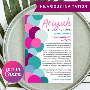 Hilariously Funny and Relatable Birthday Invitation - Editable and Printable Template in Mermaid Colour Circles