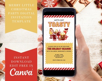 DIY Let’s Get Toasty Christmas Party Invitation | Festive Celebration Editable Invite | Digital or Electronic Invitation | Edit in Canva
