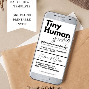 Tiny Human Shindig Baby Shower Invitation Template | Funny Baby Shower Invitation | Baby Shower Editable Invitation | Monochrome Invite
