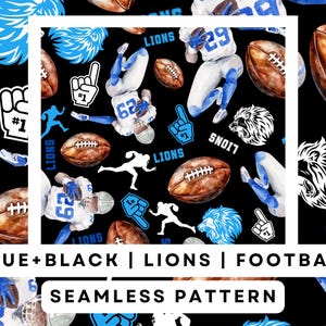 Modèle sans couture de football américain Blue Lions - football inspiré des Lions de Detroit PNG - téléchargement numérique