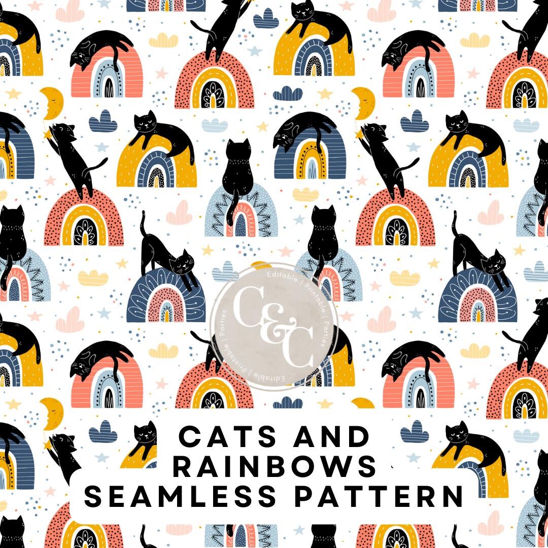 Cats and Rainbows Seamless Pattern - Digital Download - Etsy