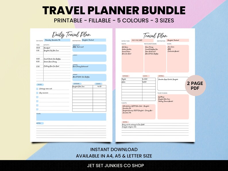 Fillable Printable Digital Daily Travel Planner Vacation Etsy
