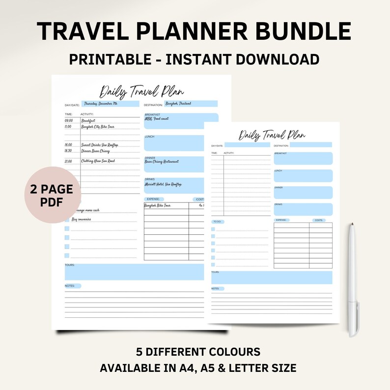Daily Travel Planner Fillable Printable Holiday Vacation Etsy