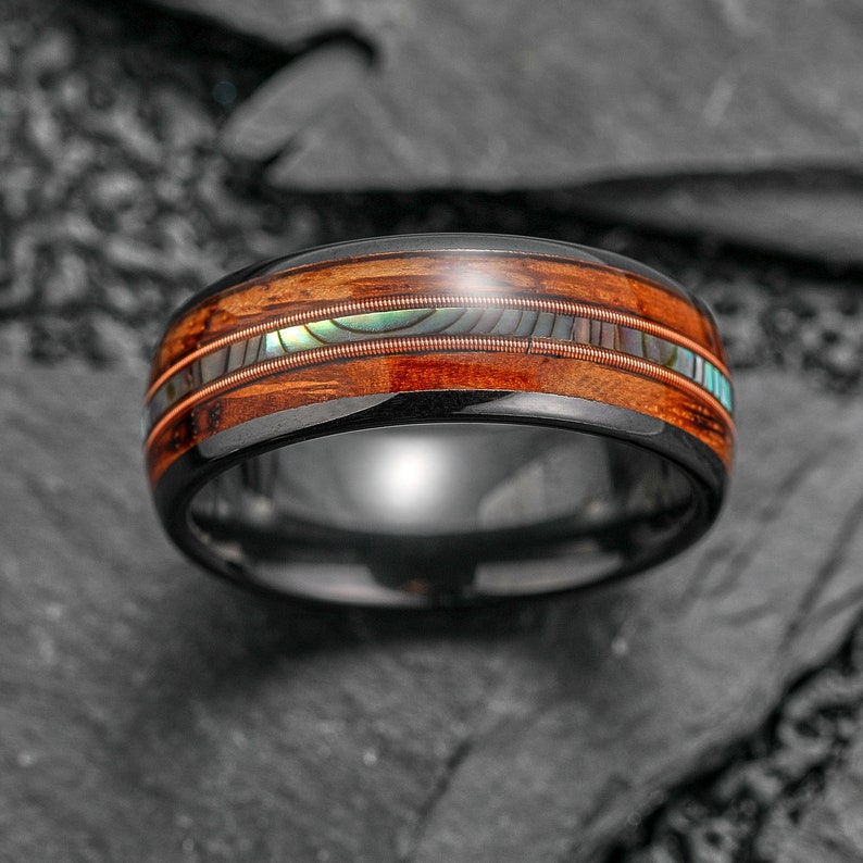 8mm Black Whisky Barrel Wood Tungsten Ring,wooden Tungsten Ring With