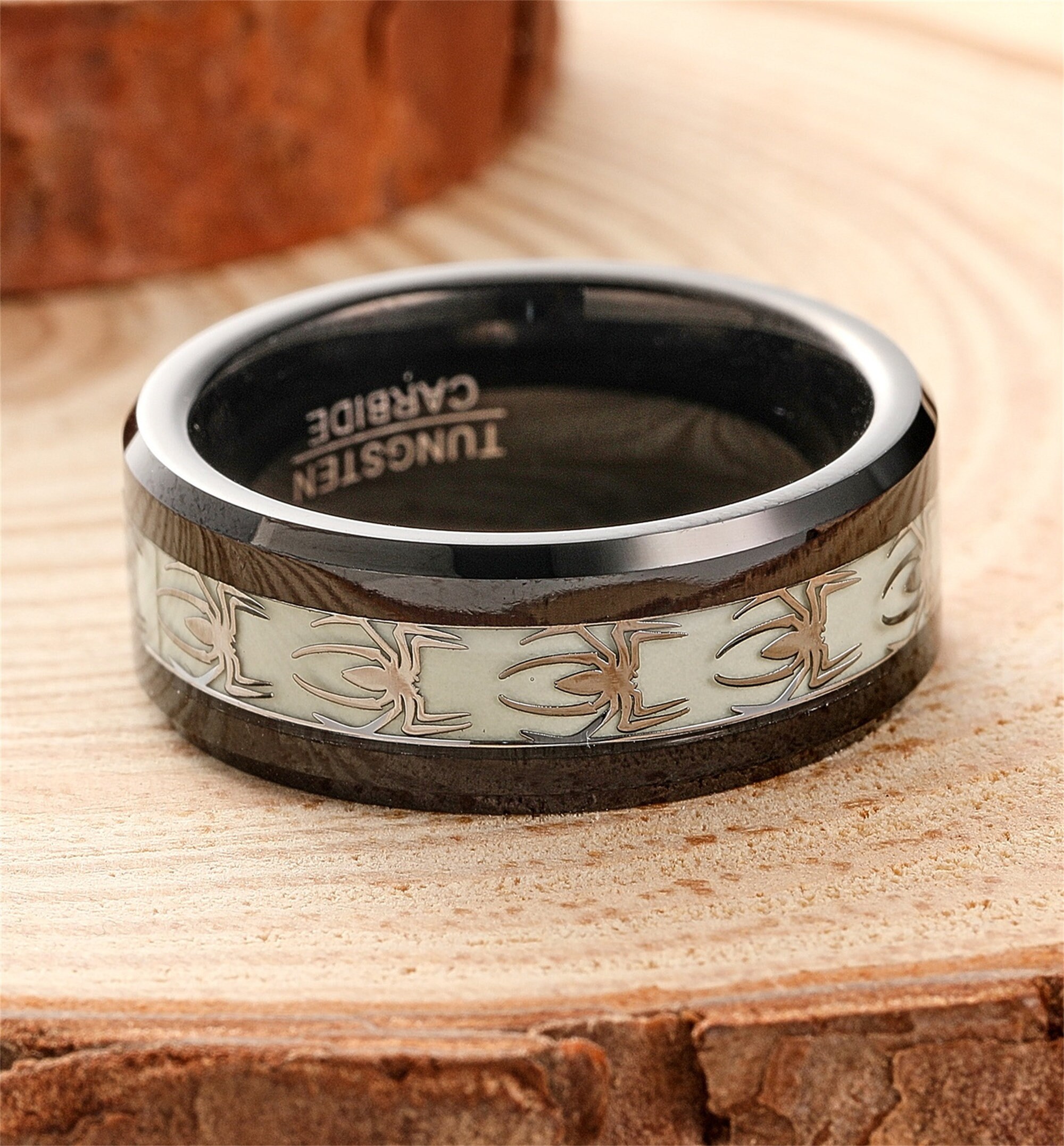 8mm Tungsten Ring,black Men Wedding Ring,spider Inlay Tungsten Ring