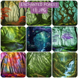 Zauberwald Clipart, Zauberhafter Fantasy Wald Clip Art, 4K Bundle von 11 für kommerzielle Nutzung, Fantasy Art Bäume Landschaft Landschaft Scene