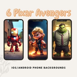 Pixar Art Style Phone Wallpapers, Avengers Wallpaper iPhone, Smartphone Wallpaper Set, iPhone Background, Cute Android Background, Iphone