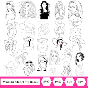 Modelo de mujer svg, contorno de mujer con sombrero svg, rostro de mujer svg, moda de mujer svg, mujer afro svg, rostro de mujer afro svg, svg pdf png eps para Cricut
