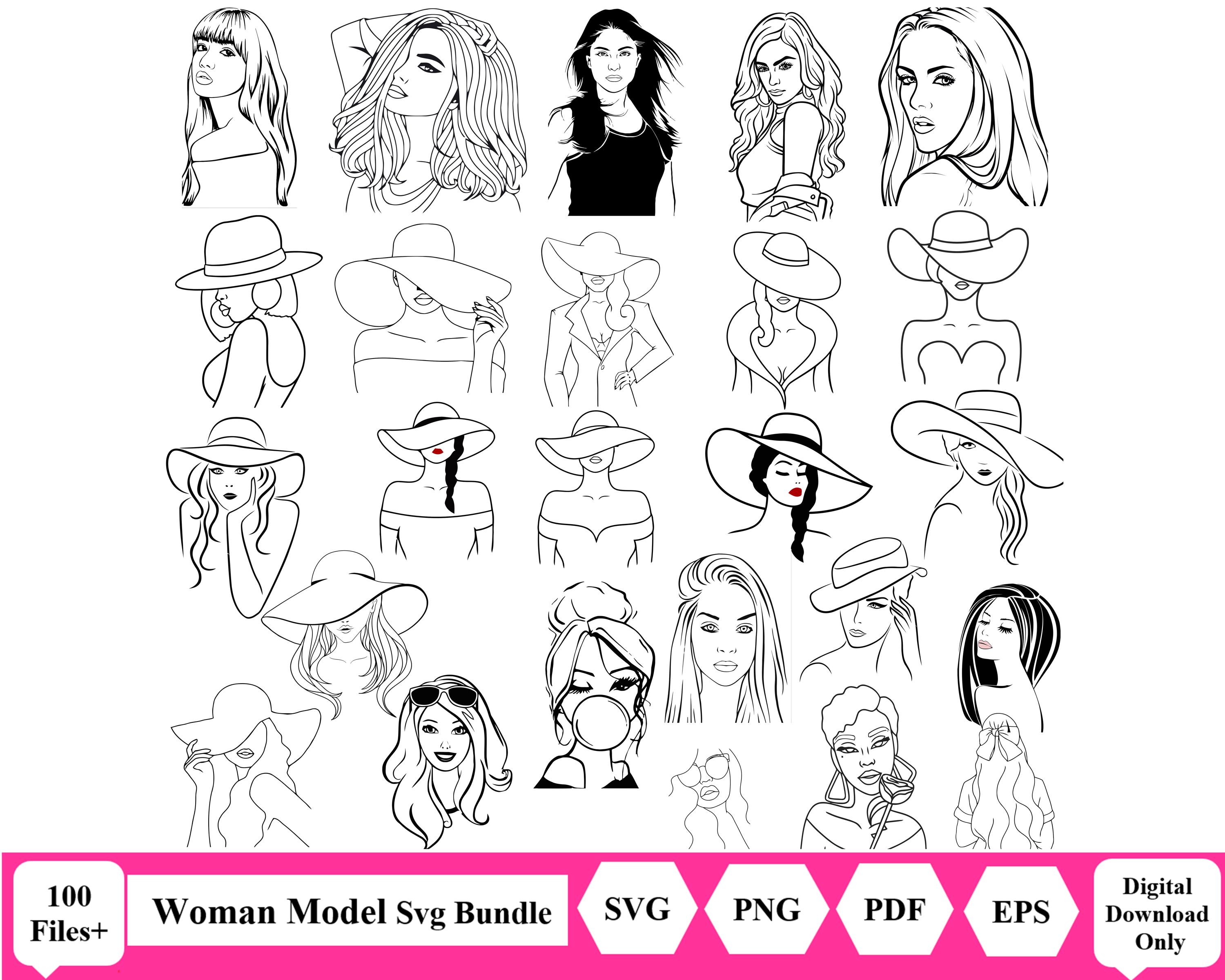 Woman model svg, woman with hat outline svg, Woman face svg fashion woman svg afro woman svg afro woman face svg, svg pdf png eps for Cricut