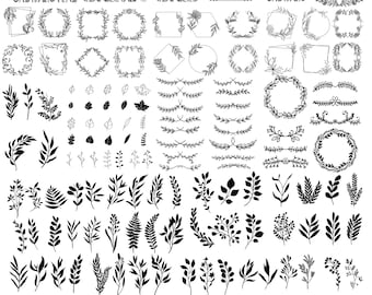 Botanical Leaves and Twigs SVG Bundle, Botanical Clipart, Tree Branch Png, Hand Drawn Vector, Cut files for Cricut, Silhouette, Clipart, svg