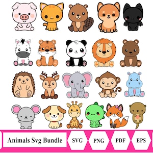 Animales de safari en capas SVG Lindo animal de la jungla africana Archivo de corte Cricut Silueta León Tigre Hipopótamo Jirafa Cebra Mono Zoológico Sabana Niños Bebé
