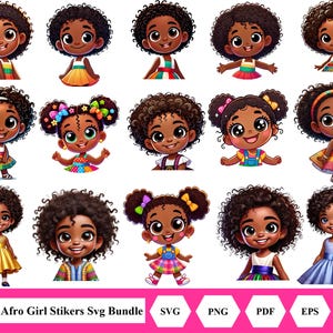 African American Baby Girls Clipart Set - african american baby girls stikers set - Cute Cartoon Images of African Girls Natural Afro Curls