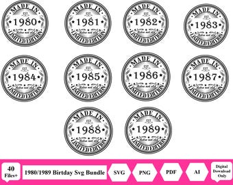 Verjaardag SVG 1980 SVG, geboren in 1980 Vintage SVG, vintage 1980 Cricut, digitale download 1981 SVG 1982 SVG 1983 SVG 1984 SVG 1985 SVG 1986 SVG