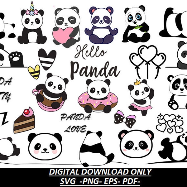 Panda Svg, Svg de panda mignon, Svg de visage de Panda, Kung Fu Panda coupe des fichiers pour les fichiers Silhouette Cricut, facile à couper, téléchargement immédiat