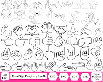 54 Hand Sign Emoji SVG bundle, Icons, social media, print and stickers, SVG Cut File for Cricut, Silhouette, Brother, t-shirt design