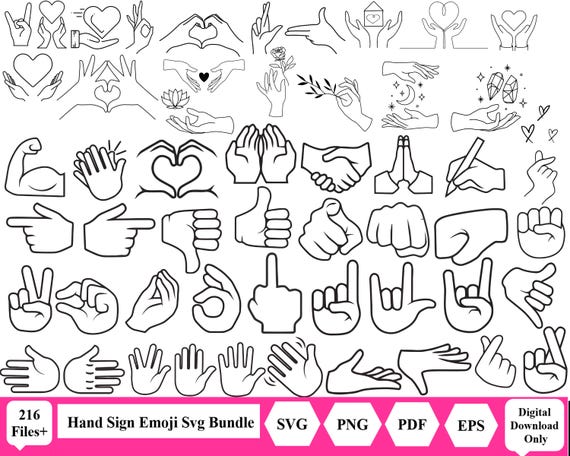 54 Hand Sign Emoji SVG bundle, Icons, social media, print and stickers, SVG Cut File for Cricut, Silhouette, Brother, t-shirt design