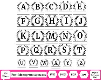 Lettertype monogram Svg-bundel, gesplitste monogram letters Svg, familie monogram Svg, monogram lettertype alfabet, monogram Svg-bestanden, gesneden bestand voor Cricut