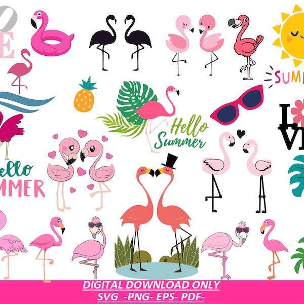 Flamingo Bundle SVG Designs, Summer Cut File Svg, Flamingo Svg File For Cutting Machine Silhouette Cameo, Cricut Commercial Use. t-shirt svg