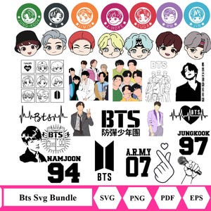 BTS svg bundle, Bts png, KPop svg files for cricut, bt21 svg, t-shirt design, bts clipart, stray kids svg, Instant download, digital Files