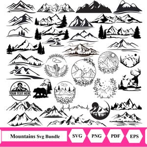 Mountains SVG PNG Trees svg Forest Svg Cricut Mountain svg clipart Silhouette svg cut file Outdoor svg Travel svg Landscape svg Hiking Svg