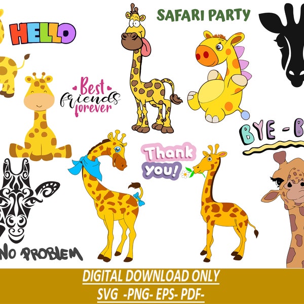 Giraffe SVG, PNG. Cricut, Silhouette Cut Files. Layered. Cute baby giraffe clipart. Bundle, Set, Jungle Animals, Cute t-shirt design