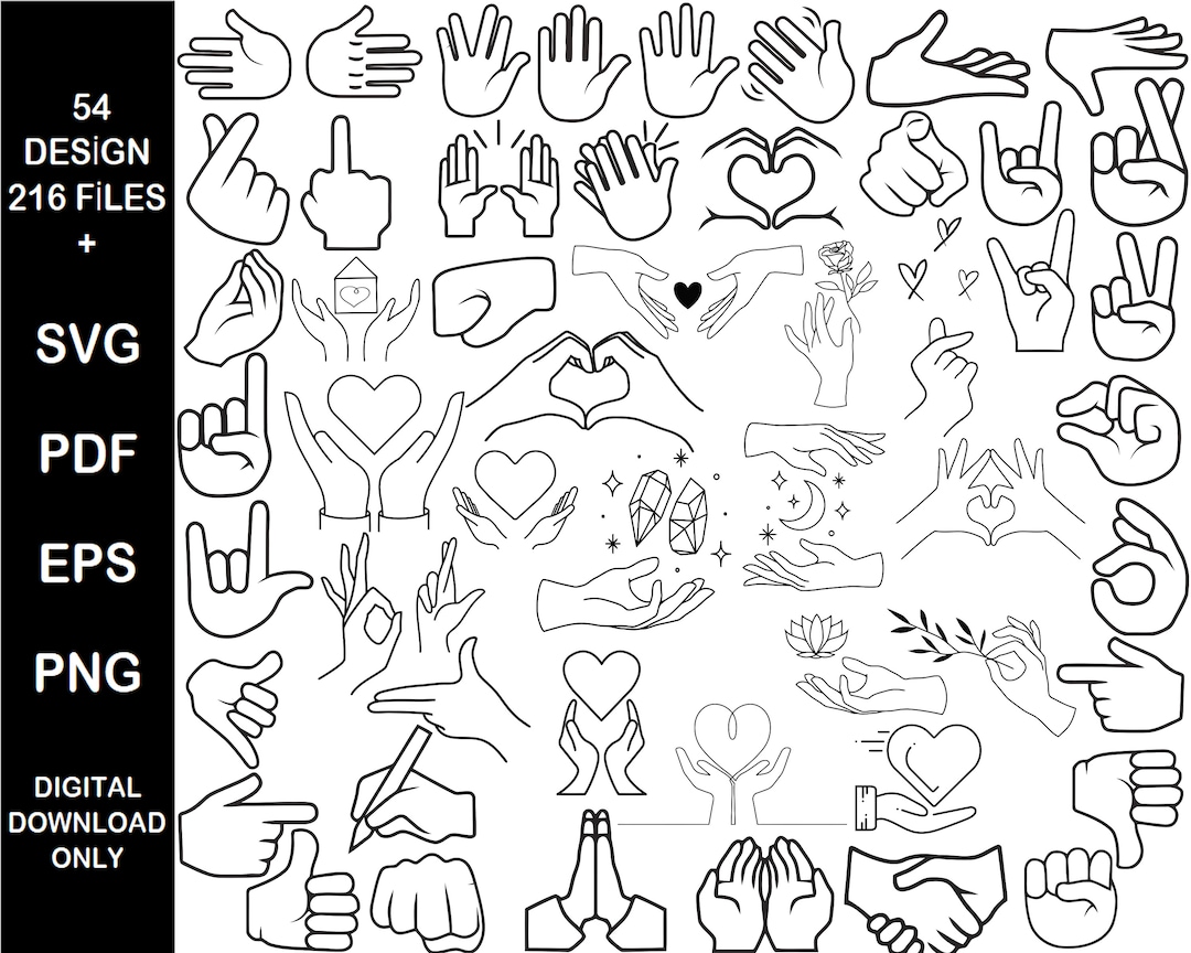 54 Hand Sign Emoji SVG Bundle, Icons, Social Media, Print and Stickers, SVG Cut File for Cricut