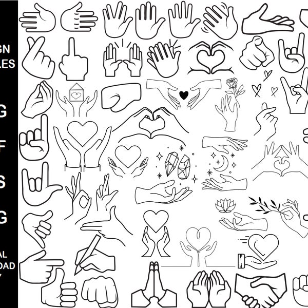 54 Hand Sign Emoji SVG bundle, Icons, social media, print and stickers, SVG Cut File for Cricut, Silhouette, Brother, t-shirt design