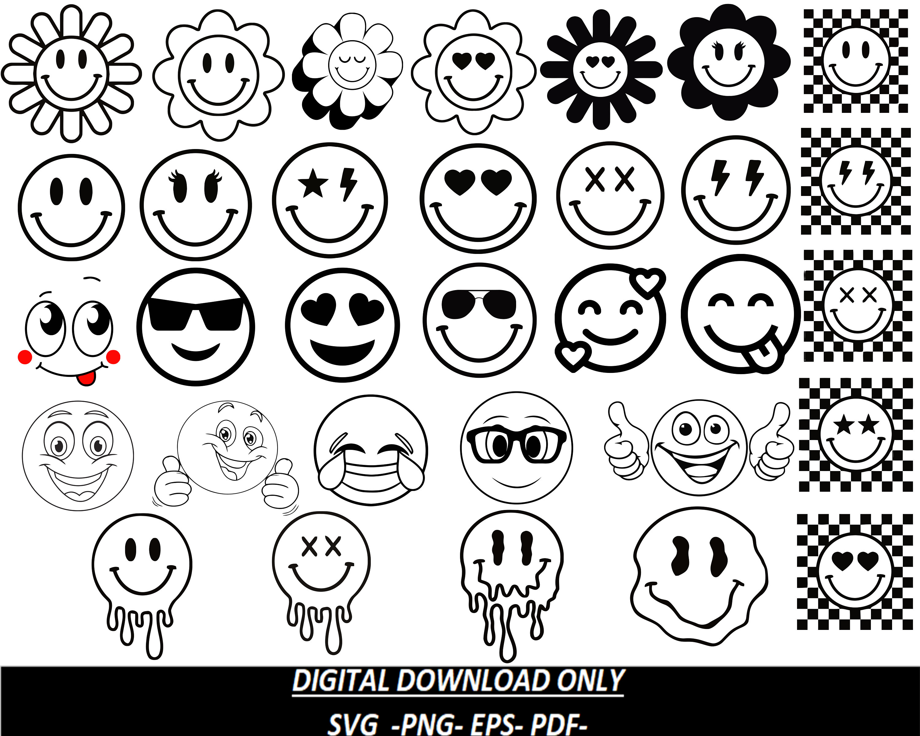 Smiley Face SVG Bundle, Smiley Face SVG, Smile SVG, Trippy Svg, Svg ...