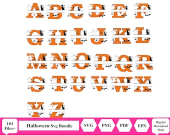Halloween Split Monogram SVG, Halloween Letters, Spooky Font, Split Monogram SVG, Monogram SVG Bundle, Split Alphabet, Split Monogram Font