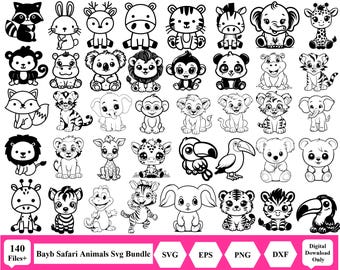 Baby Animals Svg Bundle, Cute Animal Svg, Woodland Animals Svg, safari animals svg, Rabbit,Hedgehog,Fox,Bear,Raccoon,Skunk,Deer,Beaver,