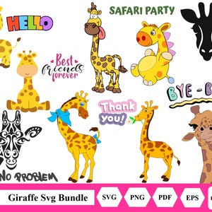 Jirafa SVG, PNG. Archivos de corte para Cricut y Silhouette. Capas. Lindo bebé jirafa clipart. Paquete, conjunto, animales de la jungla, lindo diseño de remera