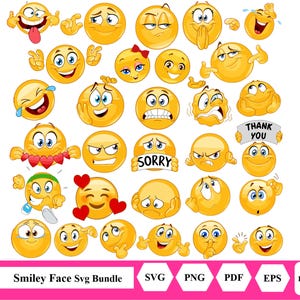 Paquete SVG de caras sonrientes, SVG de caras sonrientes, SVG de sonrisa, SVG alucinante, paquete SVG, archivos para Cricut, archivos PNG, archivos de corte, SVG de cara feliz, SVG de emoji