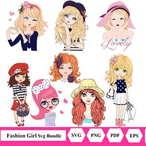 Archivos de corte SVG de chica de moda, paquete de SVG de chica linda, diseño de camiseta SVG, archivos SVG para Cricut, paquete de archivos SVG en capas, SVG de muñeca rosa, SVG de chica