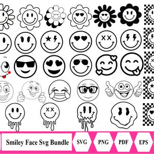 Paquete SVG de caras sonrientes, SVG de caras sonrientes, SVG de sonrisa, SVG alucinante, paquete SVG, archivos para Cricut, archivos PNG, archivos de corte, SVG de cara feliz, SVG de emoji