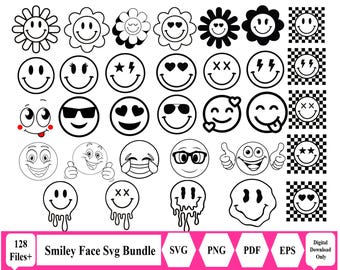 Smiley Face SVG Bundle, smiley face SVG, smile SVG, trippy svg, svg bundle, files for cricut, png files, cut files,happy face svg, emoji svg