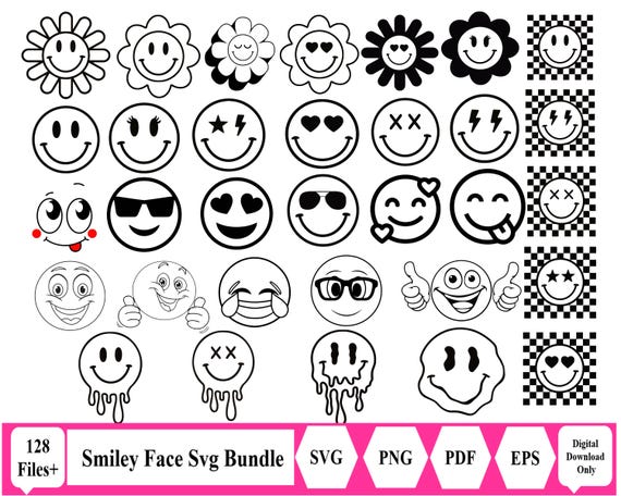 Smiley Face SVG Bundle, smiley face SVG, smile SVG, trippy svg, svg bundle, files for cricut, png files, cut files,happy face svg, emoji svg