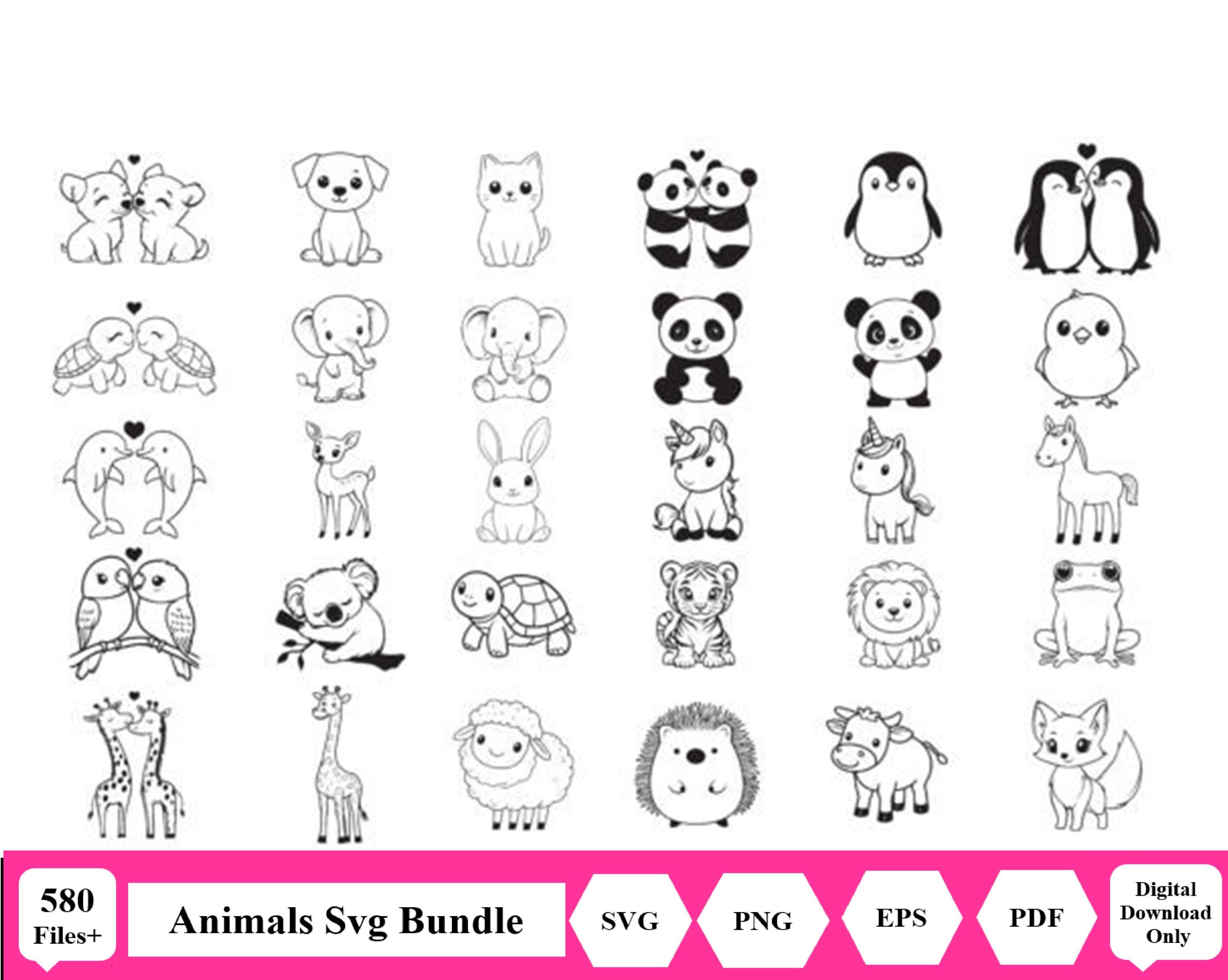 580 Cute Baby Animals Svg Bundle, Safari Animals Outline SVG, Cute ...