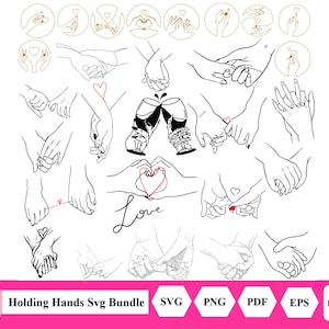 Hand in hand SVG, Pinky Hold, Love, SVG-bestand knippen, aanpassen met je eigen tekst, namen en datums toevoegen, Instant Download, Love Hands-ontwerp