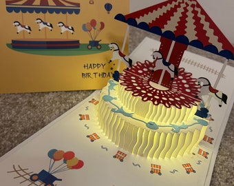 Pop Up Musical birthday card 3D birthday card with light and switch