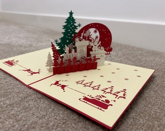 3D Musical Christmas Pop-Up Card With LED Lights - Merry Christmas Greeting Card With Envelope