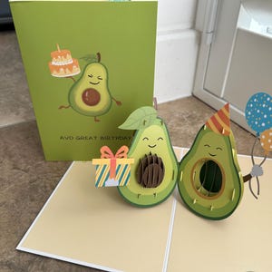 Cartão de aniversário pop-up 3D para crianças amantes de abacate Cartão de aniversário para ela cartão de aniversário para ele