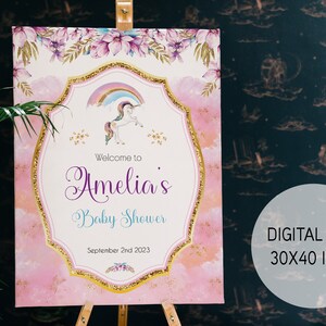 Baby Shower Poster, Welcome Baby Door Art Decoration Poster,Printable Template Instant Art Poster Thema Spring Unicorn,Welcome Sign