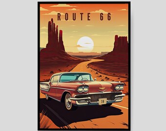Route66 アメリカンレトロアート 2枚セット｜ヴィンテージ ガレージ A3