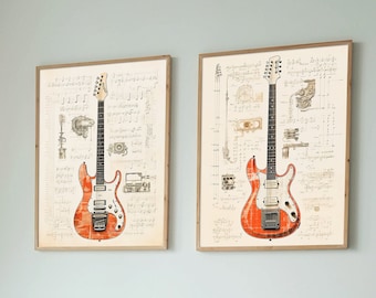 SET of Vintage Electric Guitar Poster - Retro Music Decor, digital download, Music poster, Retro music poster, vintage poster