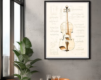 Violin Wall Art Printable, Vintage Violin Poster, Classical Music Decor, Orchestra Instrument Print, Music Teacher Gift, Instant Download